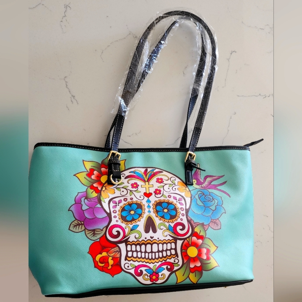 Tote bag  Floral Sugar Skull With Flowers